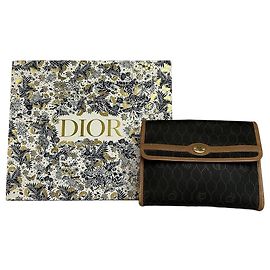 Cartera bifold Vintage Dior Honeycomb Monogram finales de los 1970s Negro Marrón Negro