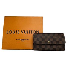Vintage Louis Vuitton Damier Ebene Bifold Wallet Brown Gold Braun
