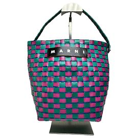 Sac à main Vintage Marni en tissu tressé structuré Vert Rose Bleu Vert