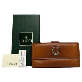 Cartera bifold Vintage Gucci de cuero granulado finales de los 1990 Marrón Castaño