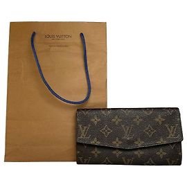 Carteira Bifold Vintage Louis Vuitton Monogram Canvas Brown Gold Marrom