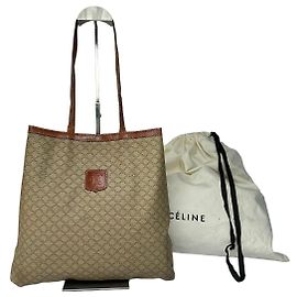 Céline Tote Vintage Celine Macadam Canvas Final de 1980s–1990s Beige Brown Bege