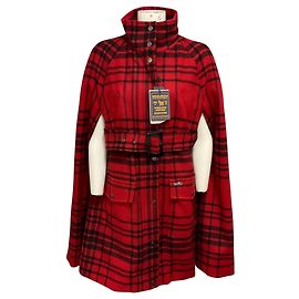 Capa de lã xadrez vermelha Woolrich com cinto Vermelho