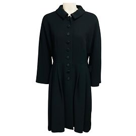 Dolce & Gabbana Black Collared Button Front Crepe Coat with Polka Dot Lining Black