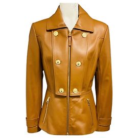Mackage Barbara taillierte Lammlederjacke Earth Brown Braun