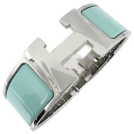 Brazalete Hermès Clic Clac H Plata Azul claro