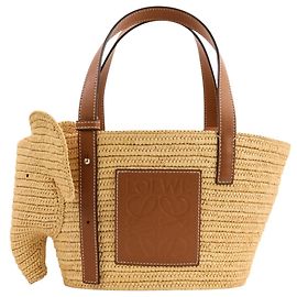 Saco Tote Loewe Elephant Basket Small em ráfia e couro de bezerro Marrom