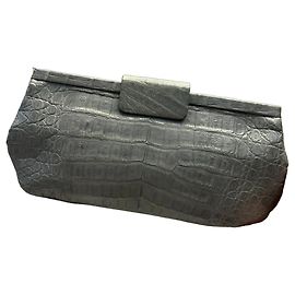 Nancy Gonzalez Grey Crocodile Leather Clutch Bag Grey
