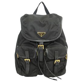 Prada Triangle Plate Tessuto Nylon Backpack Black