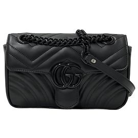 Bolsa de Ombro Gucci GG Marmont em Couro Preto Preto