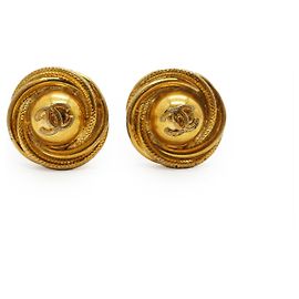 Chanel Brincos de pressão CC Twisted Round GP Dourado
