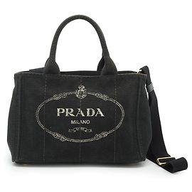 Prada Canapa Tote Mini Nera in Cotone e Pelle Nero