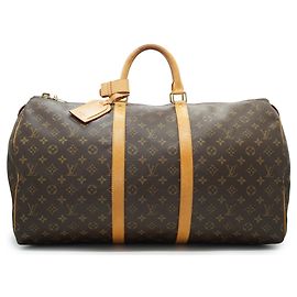 Louis Vuitton Monogram Keepall 55 Marrón Lona y Cuero Castaño