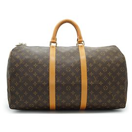 Louis Vuitton Monogram Keepall 50 Marrón Lona y Cuero Castaño