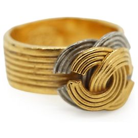 Chanel Anello Texturizzato Vintage Double CC Oro Argento Argento D'oro