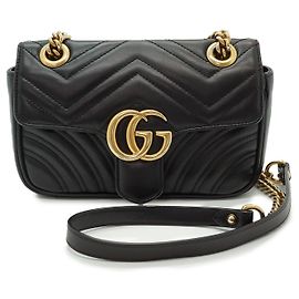 Gucci Mini Borsa a Tracolla GG Marmont con Catena Nero Beige