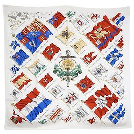 Hermès Pavois by Ledoux Silk Carre 90 Blanco Multicolor