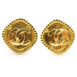 Chanel Boucles d'oreilles clips CC en forme de losange GP Doré