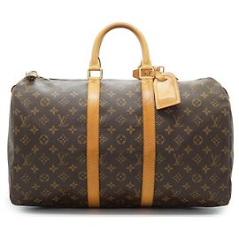 Louis Vuitton Monogram Keepall 45 Marrón Lona y Cuero Castaño