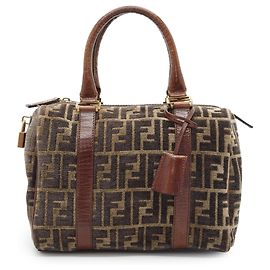 Fendi Bolsa Mini Boston Zucca Velvet Marrom