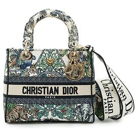 Lady Dior Medium Embroidered D-Lite Branco Multicor