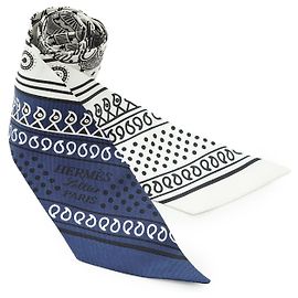 Hermès Eperon d'Or Silk Twilly 86 Black White Navy blue
