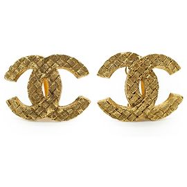 Chanel Boucles d'oreilles clips Vintage CC Woven GP Doré