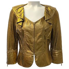 Autre Marque Giacca in pelle rame con volant St. John Couture D'oro