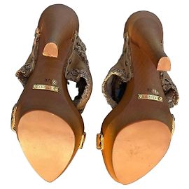 Giuseppe Zanotti Brown Leather Crochet Wedge Sandals Brown Beige