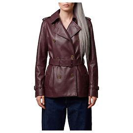 Burberry Short Kensington leather trench coat Dark red