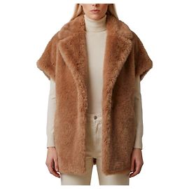 Herno Long-hair fur-effect sleeveless vest Beige