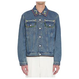 Valentino Garavani Bead-embroidered denim jacket Blue