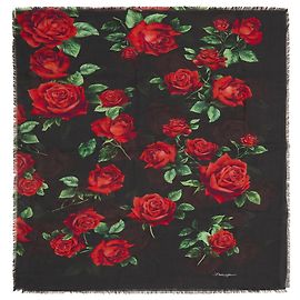 Cachecol Dolce & Gabbana Red Rose preto de modal e cashmere Vermelho