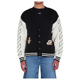 Off White Varsity Cardigan Schwarz Baumwolle Schwarz