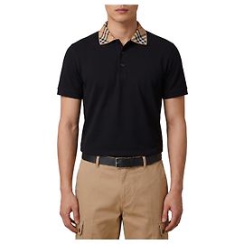 Burberry Baumwoll-Poloshirt mit Karomuster-Kragen Schwarz