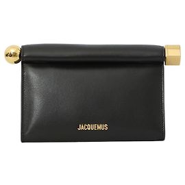 Jacquemus Rond Carré Pouch Tasche aus schwarzem Leder Schwarz