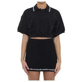 Alexander Wang Kurzes Polohemd aus Baumwolle Schwarz
