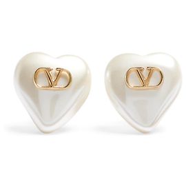 Valentino Garavani VLogo Signature metal and pearl earrings Cream