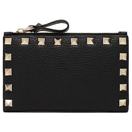 Valentino Garavani Tarjetero con cremallera Rockstud Negro