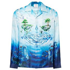 Casablanca Lost Atlantis Hemd aus blauer Seide Blau