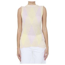 Top sin mangas Burberry Argyle de seda y algodón beige Beige