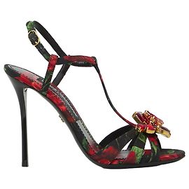Dolce & Gabbana Red Rose Brocade Sandals Red