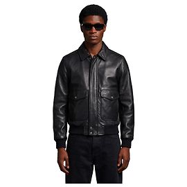 Schott Schwarze Leder Aviator Bomberjacke Schwarz