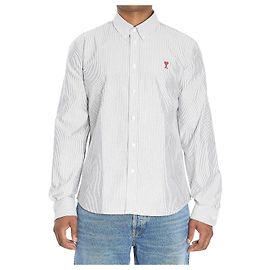 Camicia Ami Paris Ami de Coeur in cotone Oxford a righe Bianca Bianco