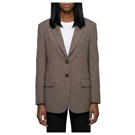 Sutton New York Veste à boutonnage simple à micro-carreaux Marron