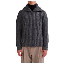Roberto Collina Gerippte Zip-Jacke in Anthrazit Grau