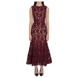 Self portrait Vestido midi de renda guipure Bordeaux