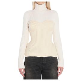 Jean Paul Gaultier Ribbed Knit Wool Pullover White White
