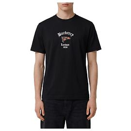 Burberry Camiseta de algodón con bandera a cuadros Negro