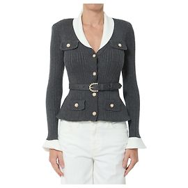 Self Portrait grey wool blend knit cardigan Grey